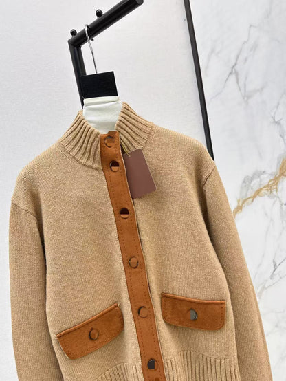 Women’s Cashmere Suede Patch Cardigan Jacket