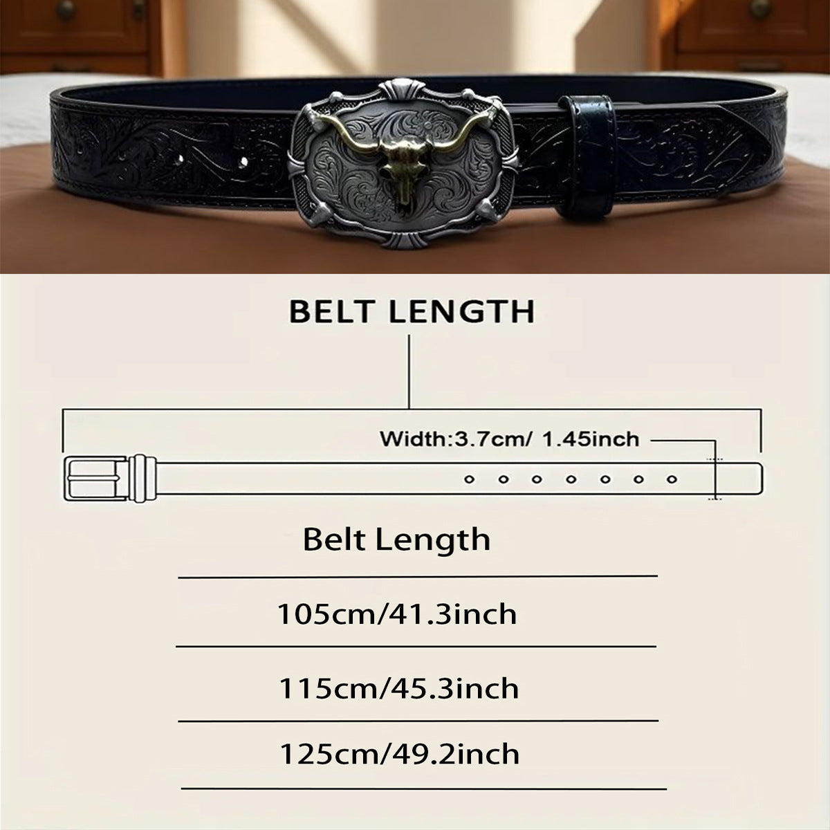 Men’s Western Bullhead Genuine Leather Belt