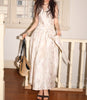 Cream floral v neck lace up dress