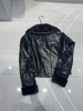 Genuine waxed sheepskin leather jacket with fur