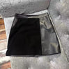 Black Leather Suede Splicing Mini Skirt High Waist A-Line