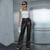 High Waisted Faux Leather Pants Wide Leg Split Hem