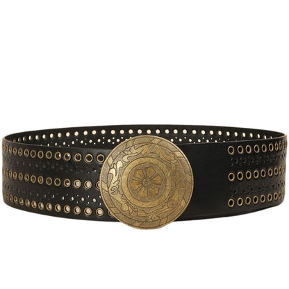Women’s Wide Rivet Waist Belt with Retro Buckle