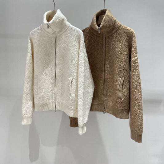 Women Stand Collar Cashmere Zip Sweater Yarn Knit