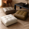 Round Faux Leather Pouf Ottoman Cover for Living Room White