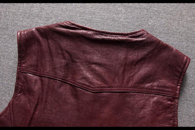 Men's washed vintage leather motorcycle vest