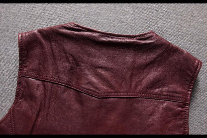 Men's washed vintage leather motorcycle vest