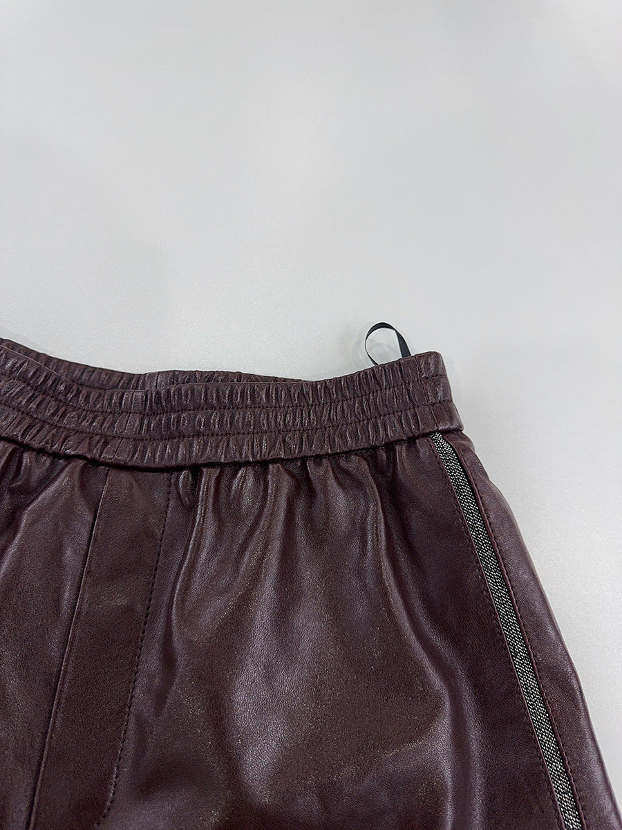 Brown Genuine Leather Shorts for Women