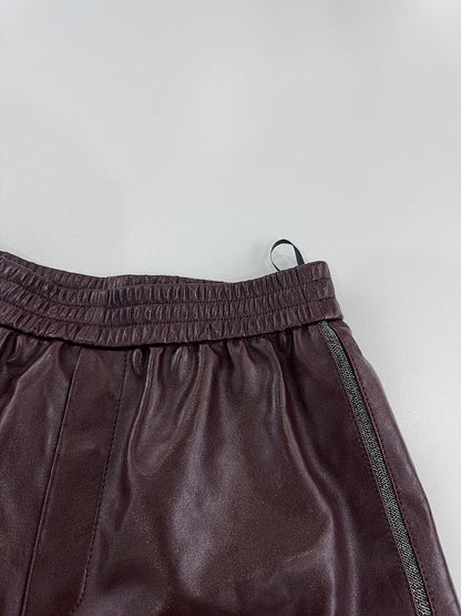 Brown Genuine Leather Shorts for Women