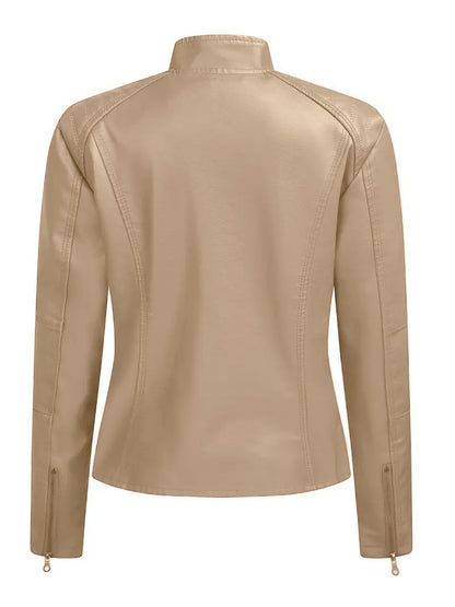PU Fitted Faux Leather Jacket for Women Coat