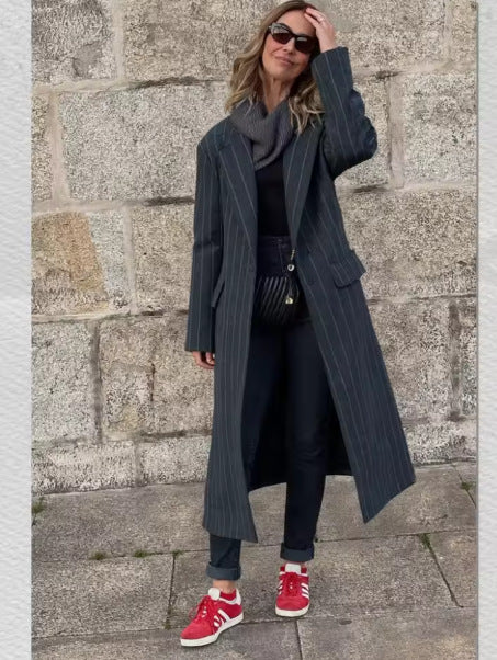 Striped wool long suit jacket coat