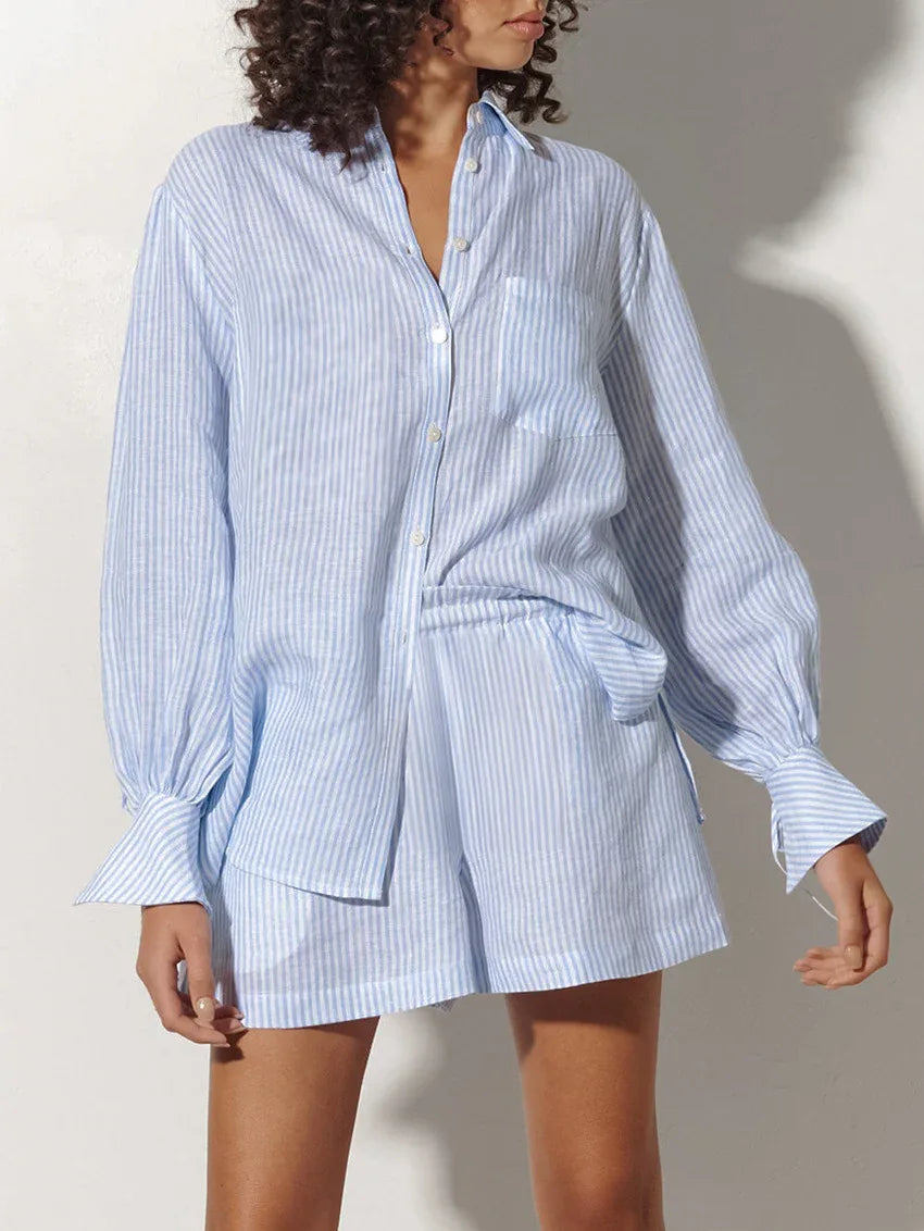 Pure cotton striped shirt set