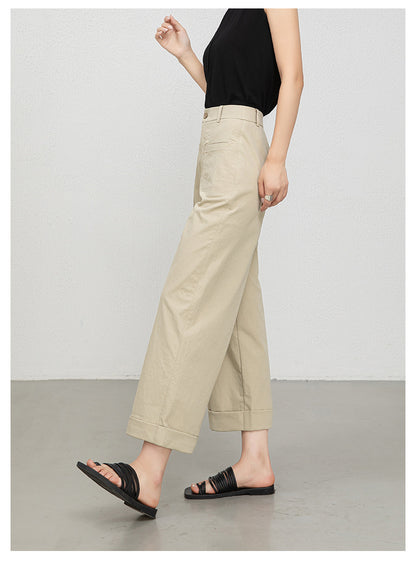 High waisted cropped pants women with rolled cuffs