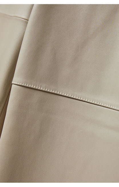 Irregular Cut Leather Wide Leg Pants for Women Cropped Straight Fit