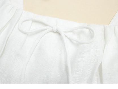 White linen a line midi sundress square neck summer