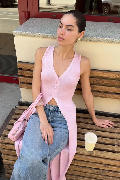 Soft knit long vest cardigan for summer days