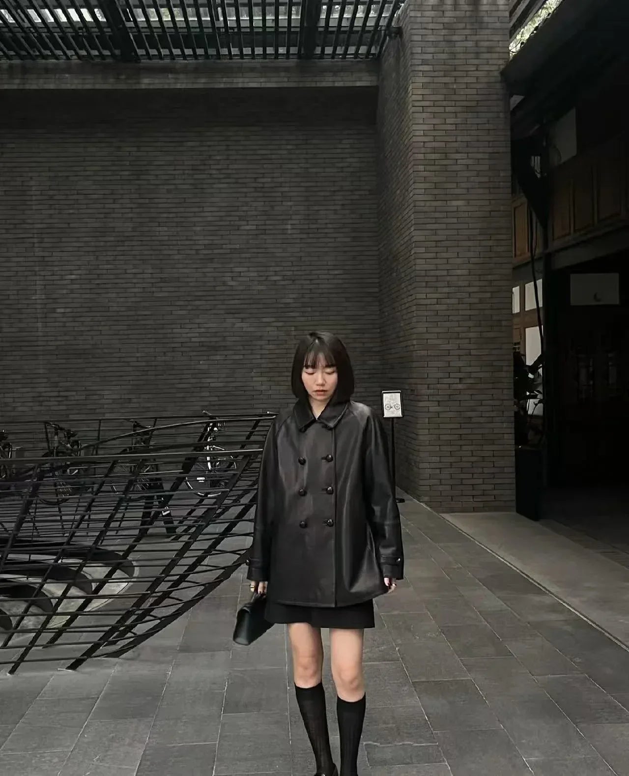 Women’s Leather Double-Breasted Oversized Jacket