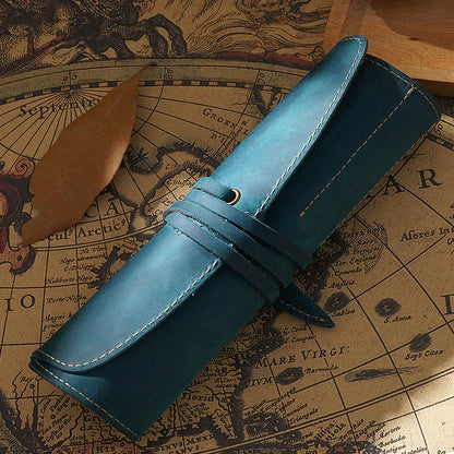 Retro cowhide roll up leather pencil case 4