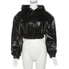 Women’s Faux Leather Cropped Hooded Jacket Short Bomber