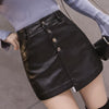 Front Button High Waist Leather Skirt