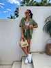 Washed Green Denim Two Piece Set – Button Shirt and Drawstring Shorts