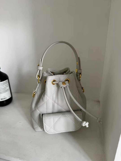Small Quilted Leather Bucket Shoulder Bag for Women