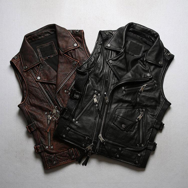 Men’s Genuine Leather Biker Motorcycle Vest