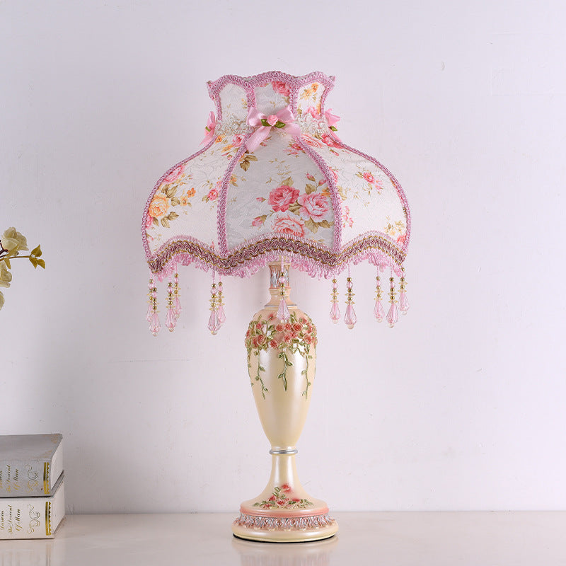 European floral fabric bedside table lamp