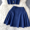High Waist Denim Two Piece Skirt Set with Bustier Top for Women