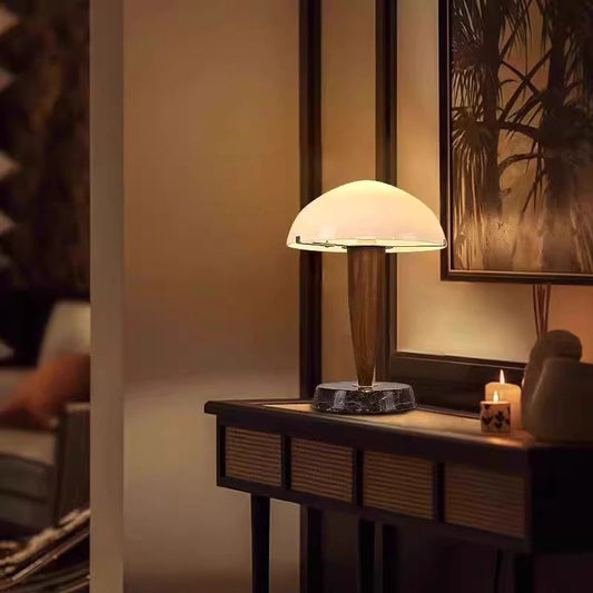 Danish Walnut Marble Glass Table Lamp Nordic Designer