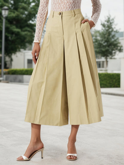 Women’s High Waist Pleated Wide Leg Skirt Pants With Pockets