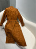Women Suede Leather Trench Coat Double-Breasted Full Length