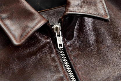 Men’s Retro Waxed Cowhide Leather Jacket