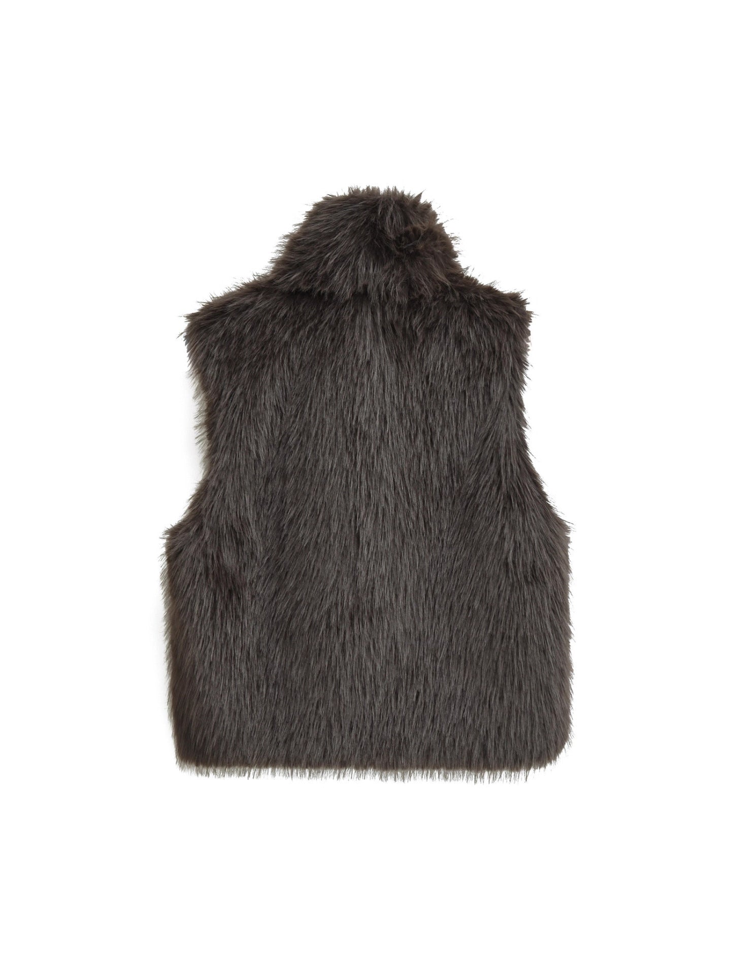 Women faux fur stand collar zipper vest