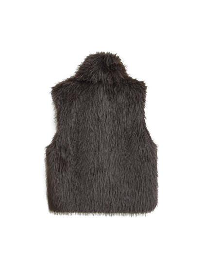 Women faux fur stand collar zipper vest