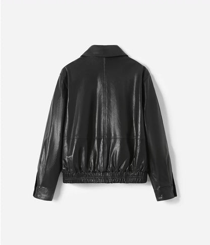 Women Leather Motorcycle Jacket Waxed Moto Jacket