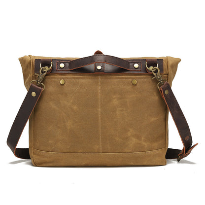 Canvas Messenger Bag with Waxed Finish and Top-Grain Cowhide Leather