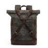 Waxed Canvas Backpack with Genuine Leather and Roll Top Design