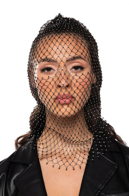 Rhinestone mesh hood women crystal net face cover festival