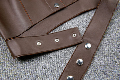 Leather Camisole Vest Cropped Corset Top with Snap Belt