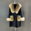Women’s Sheepskin Leather Coat with Fox Fur Collar And Sleeves