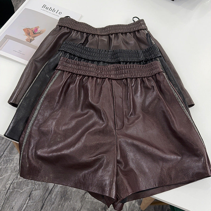 Brown Genuine Leather Shorts for Women