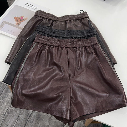 Brown Genuine Leather Shorts for Women