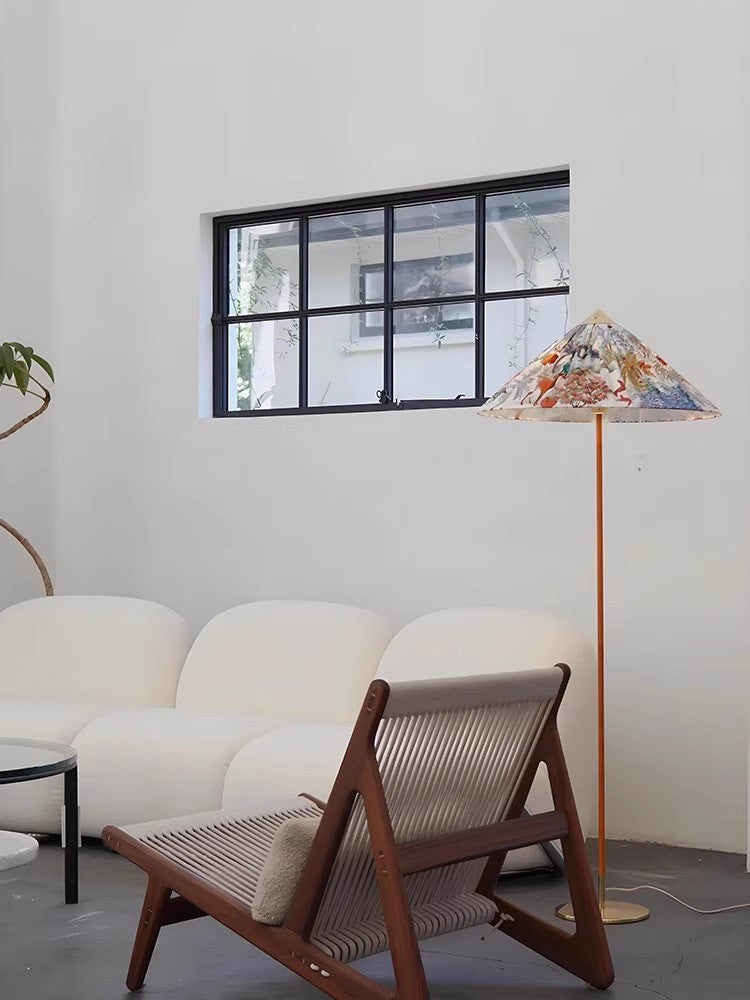 Danish Wabi-Sabi Rattan Floor Lamp Retro Hat Style Standing Light