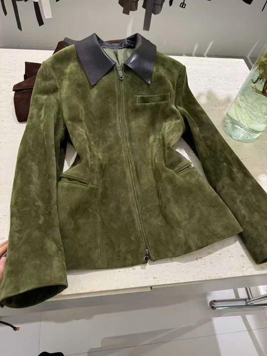 Genuine Goatskin Suede Leather Women's Jacket