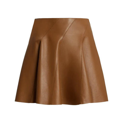 Women’s Leather Mini Skirt High Waist Pleated Umbrella Style