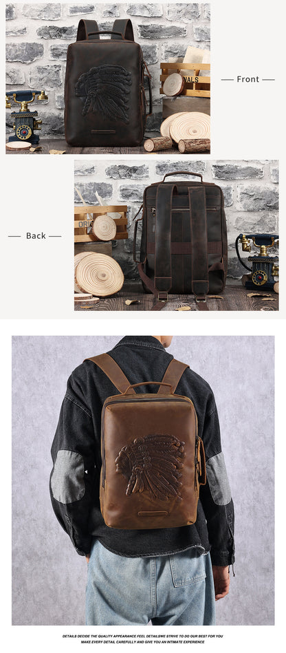 Genuine Leather Men’s Retro Crazy Horse Travel Backpack Laptop Bag