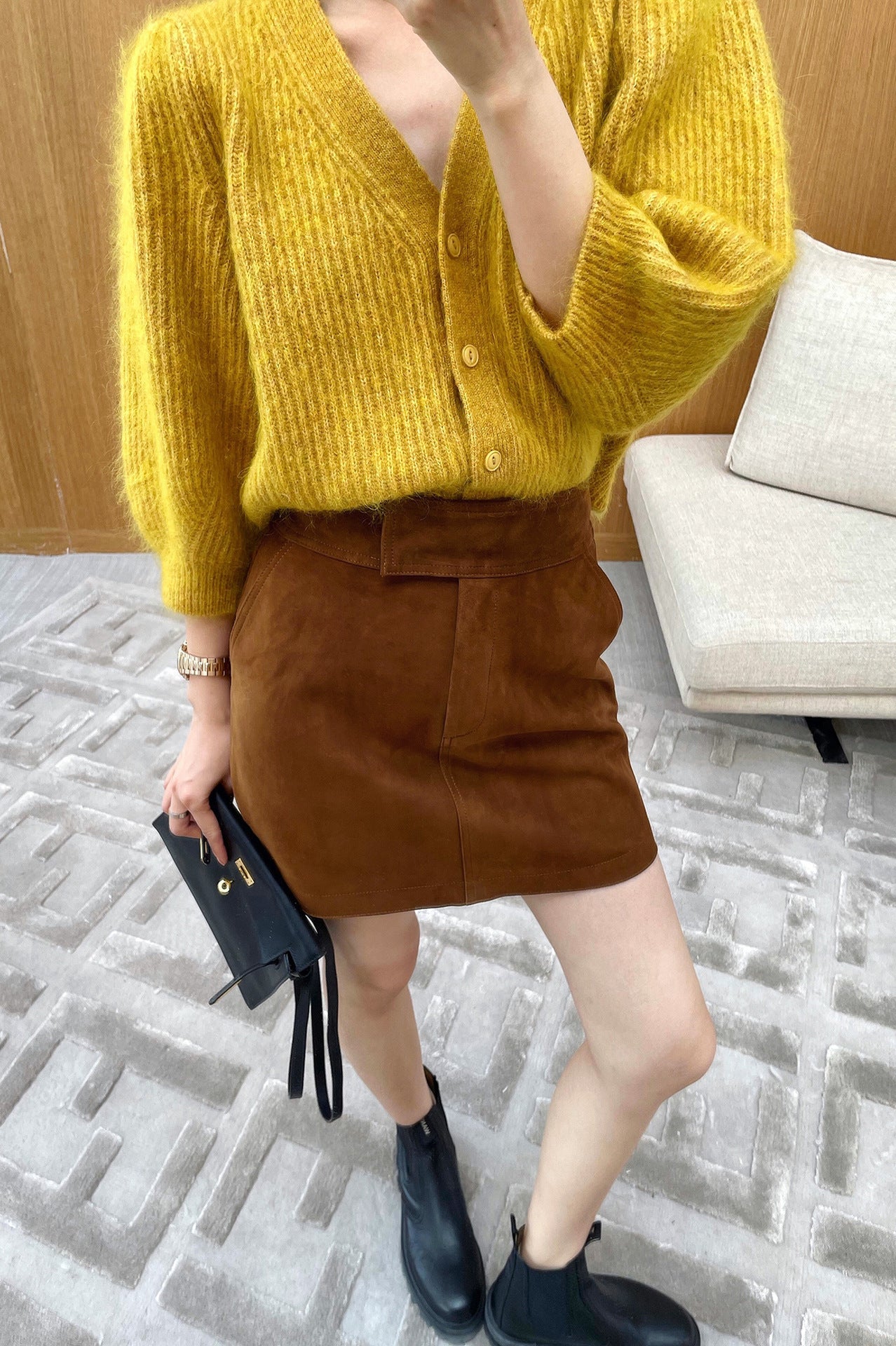 Genuine Suede Leather Mini Skirt High Waist for Women