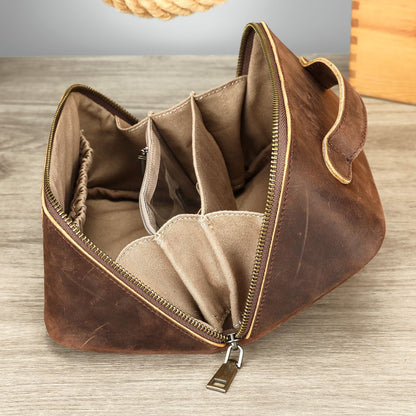 Women Leather Makeup Bag Crazy Horse Leather Toiletry Case