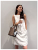White linen backless mini dress spaghetti strap summer casual